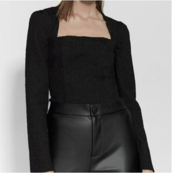 Zara Black Textured Bodysuit Top Square NecK Soft Small Size Large - Picture 3 of 15